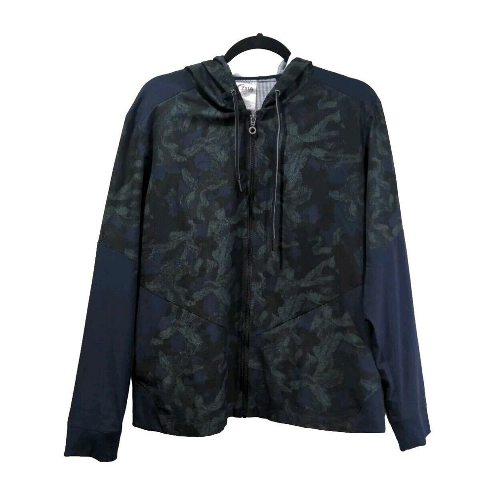 ZYIA Active Womens Evening Paradise Mesh Jacket Size XL Blue Green Full Zip Hood